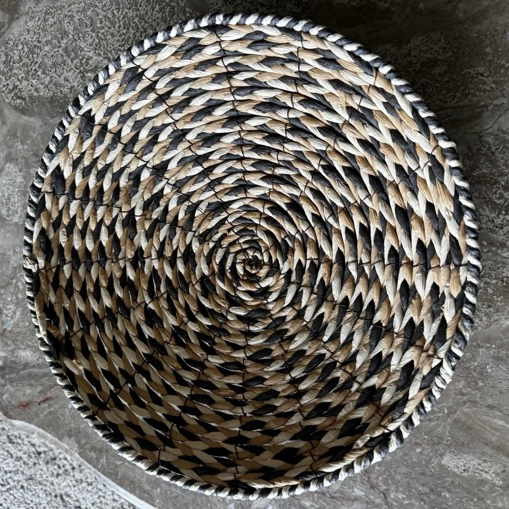 Black, White, Tan Woven Basket 12